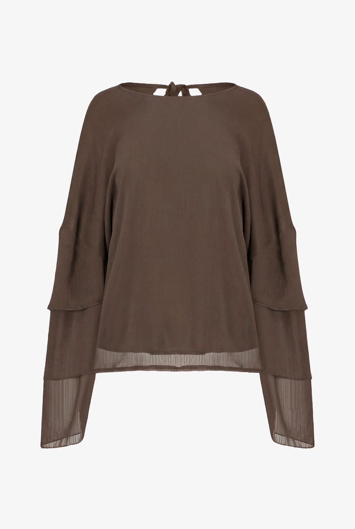 Women's Woven Crew-Neck Top with Long Layered Bell Sleeves