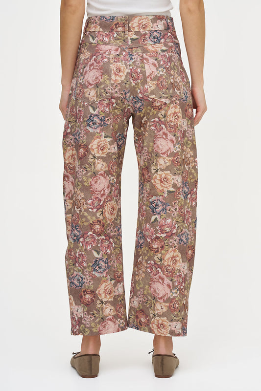 Women's Woven Printed Zip-Up Barrel Leg Pant with Side Seam Pockets & Back Pockets