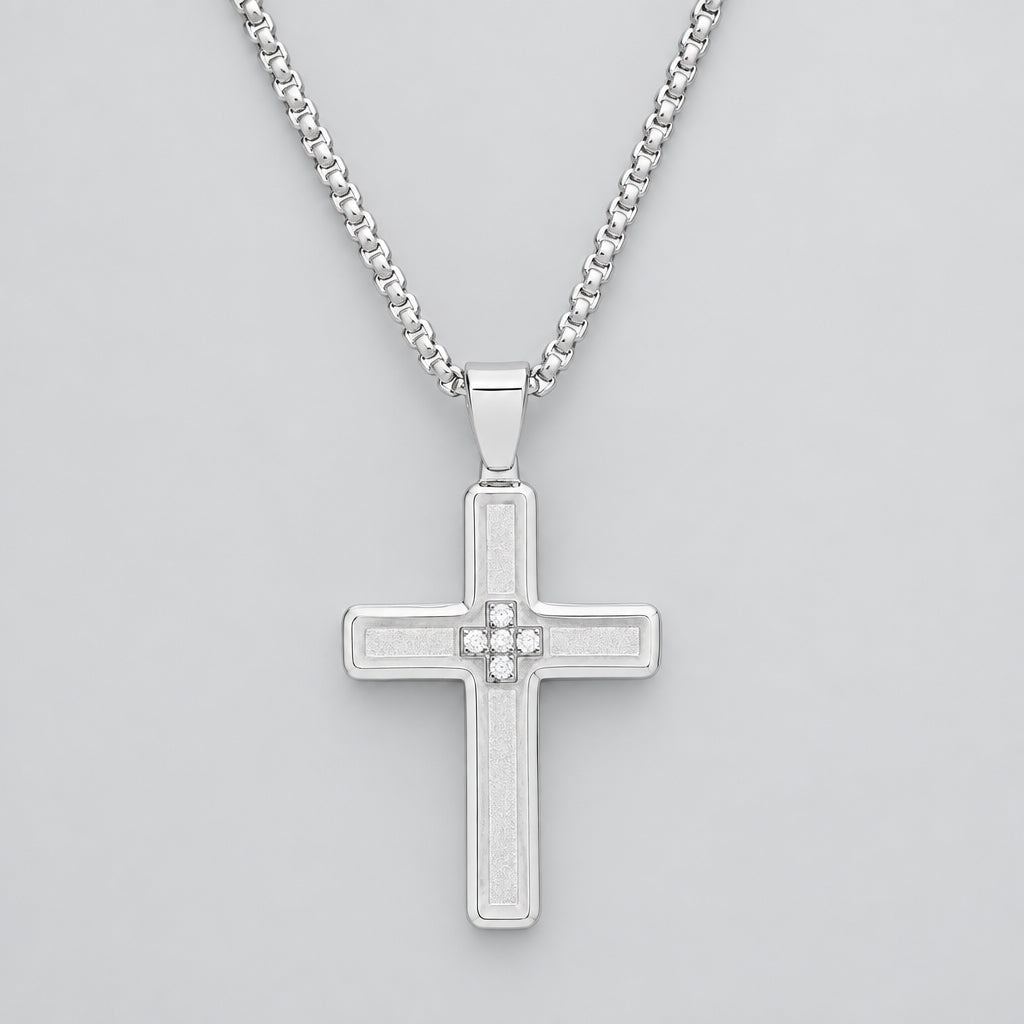 Men’s Stainless Steel Diamond Accent Cross Pendant Necklace