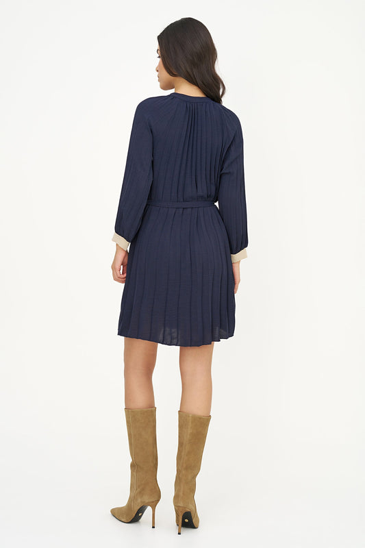 Women's Color-Block Pleated Shirt Dress