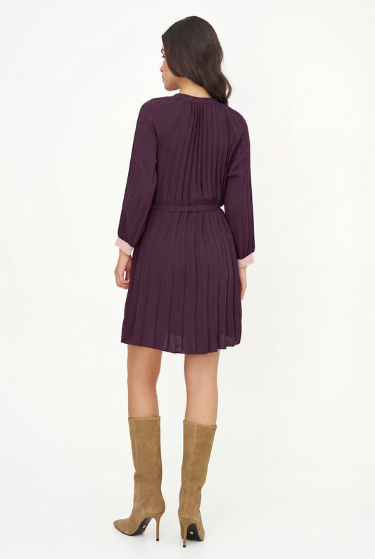 Women's Color-Block Pleated Shirt Dress