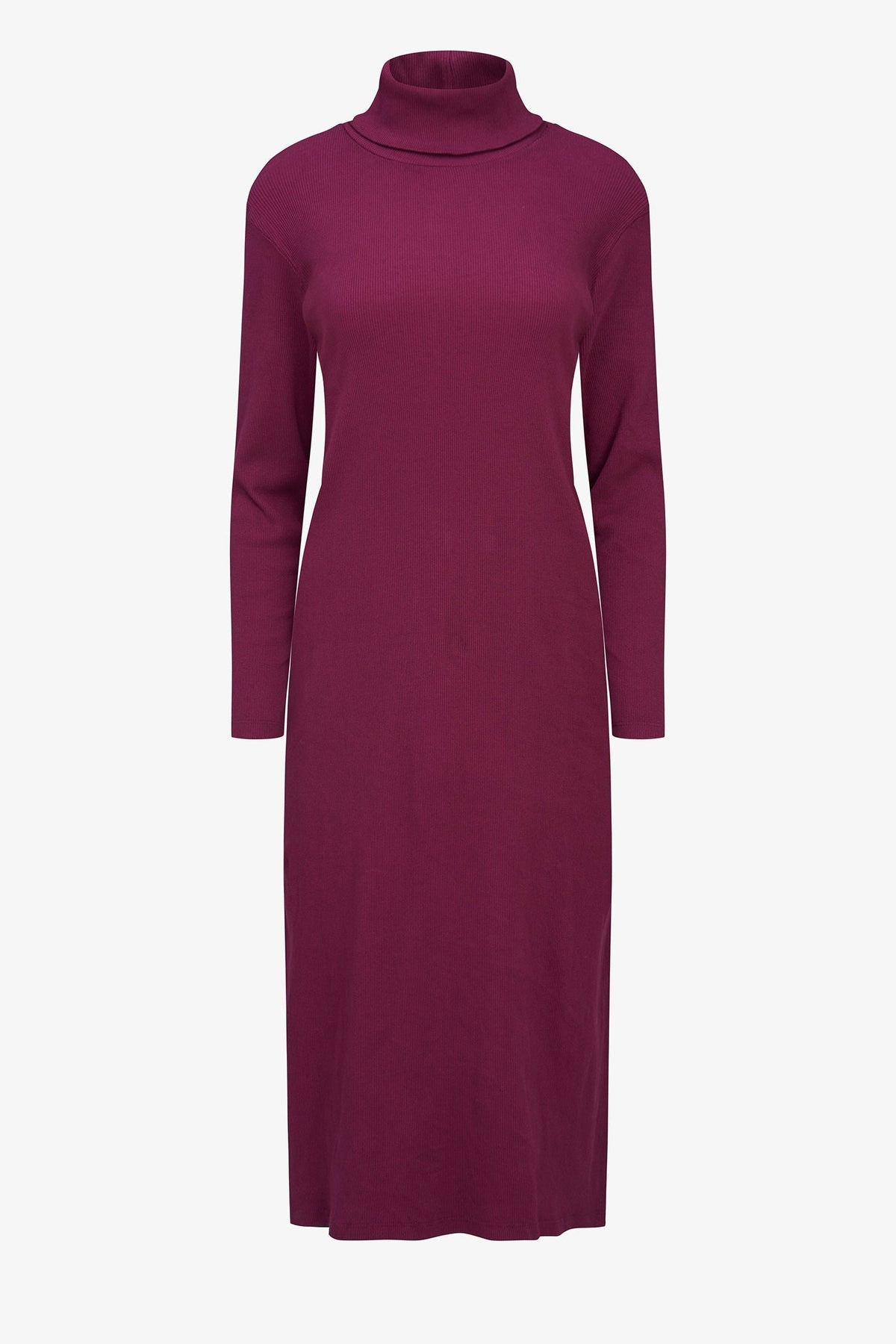 Women's Rib-Knit Turtleneck Dress, Long Sleeves & Back Slit