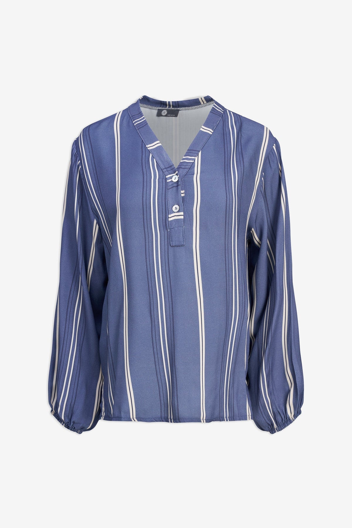 Women's Printed Woven Tunic with Buttoned V-Neck Collar & Side Slits