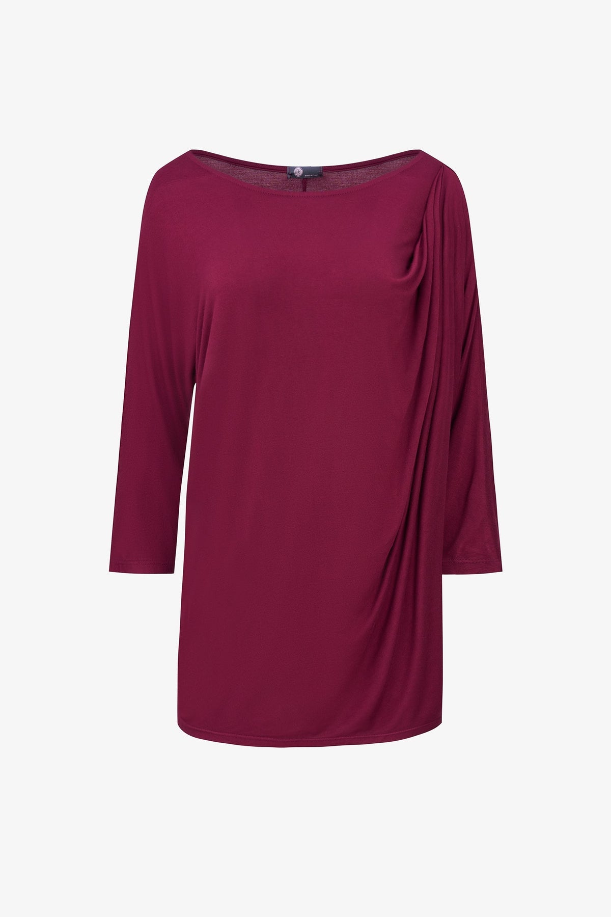 Women's Soft Knit Crew-Neck Tunic, 3/4 Sleeves & Draped Shoulder