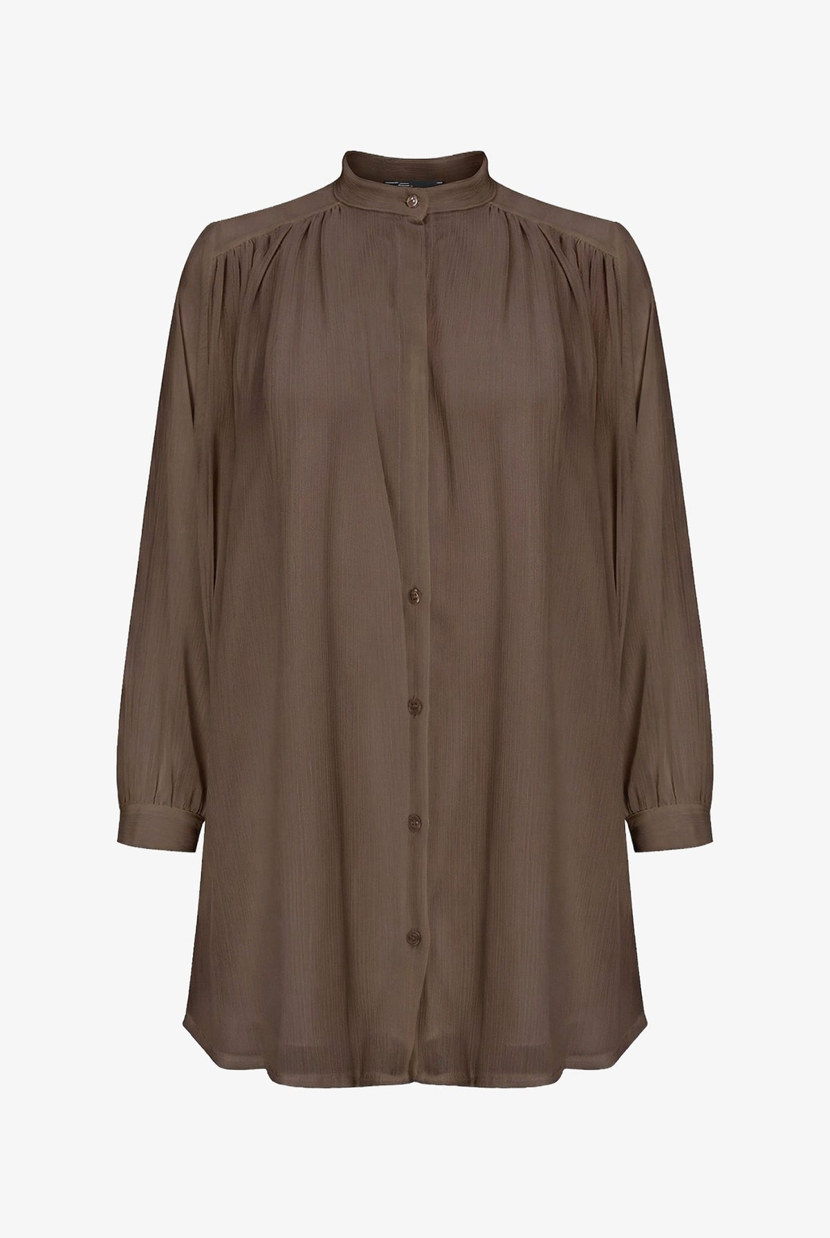Women's Woven Button-Down Tunic Shirt, Long Sleeves & Stand Collar