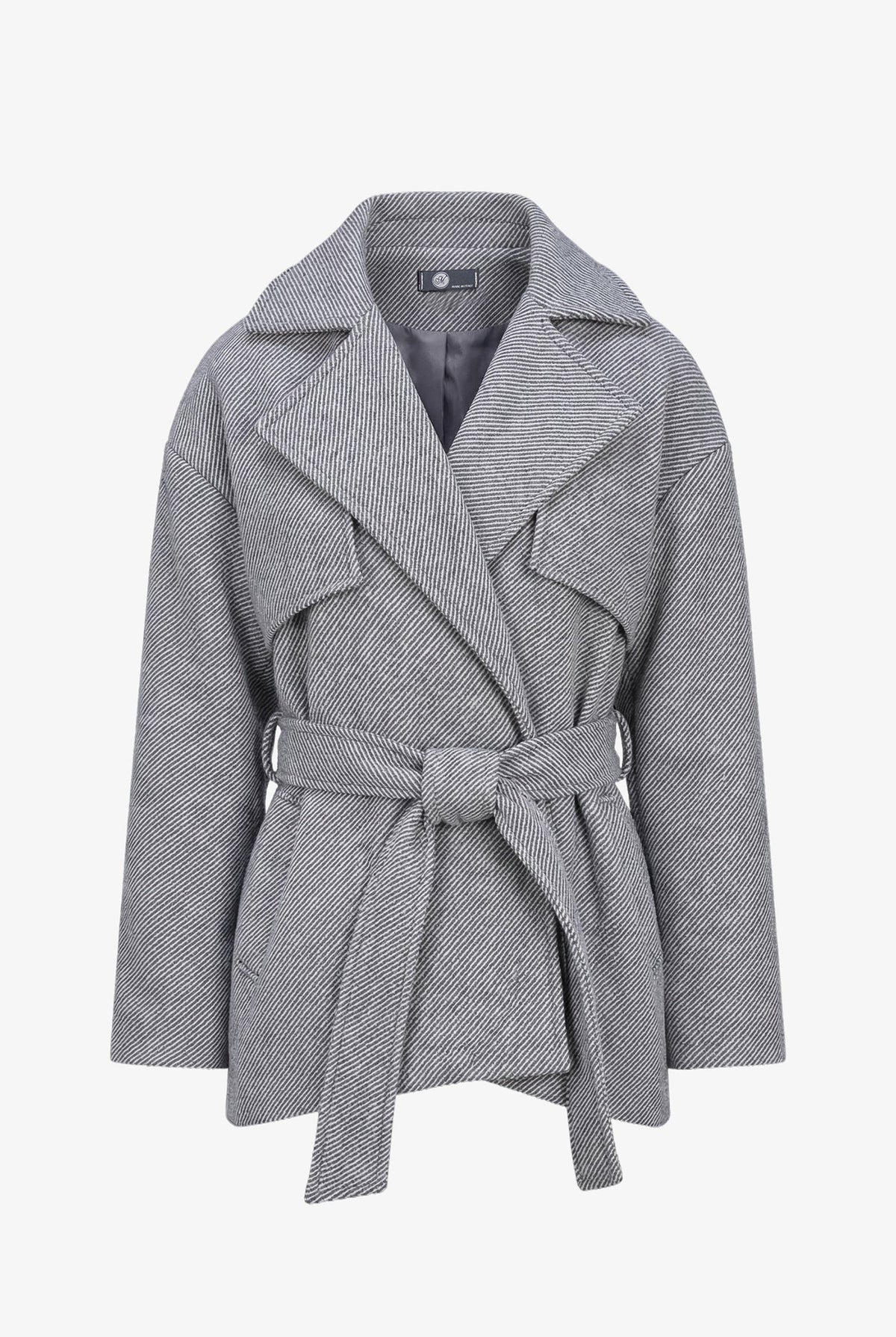 Women's Double-Breasted Coat, Lapel Collar, Flaps & Removable Belt