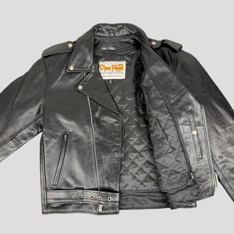 Open Road Men’s Buffalo Leather Biker Jacket with Removable Lining
