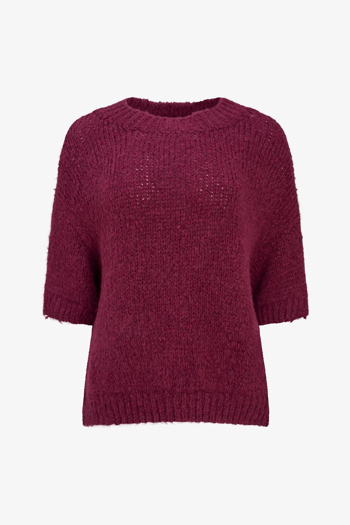 Women's Knit Crew-Neck Sweater with Elbow-Length Sleeves