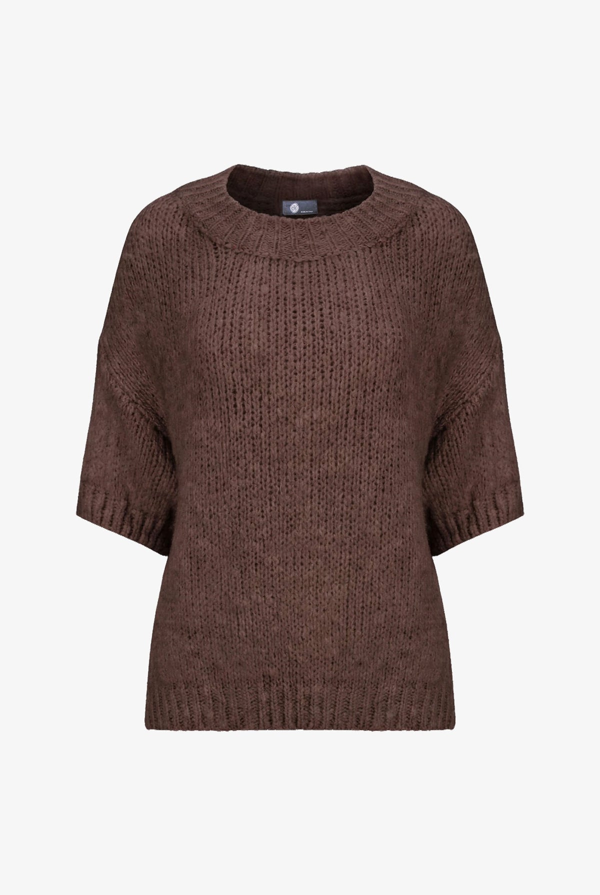Women's Knit Crew-Neck Sweater with Elbow-Length Sleeves