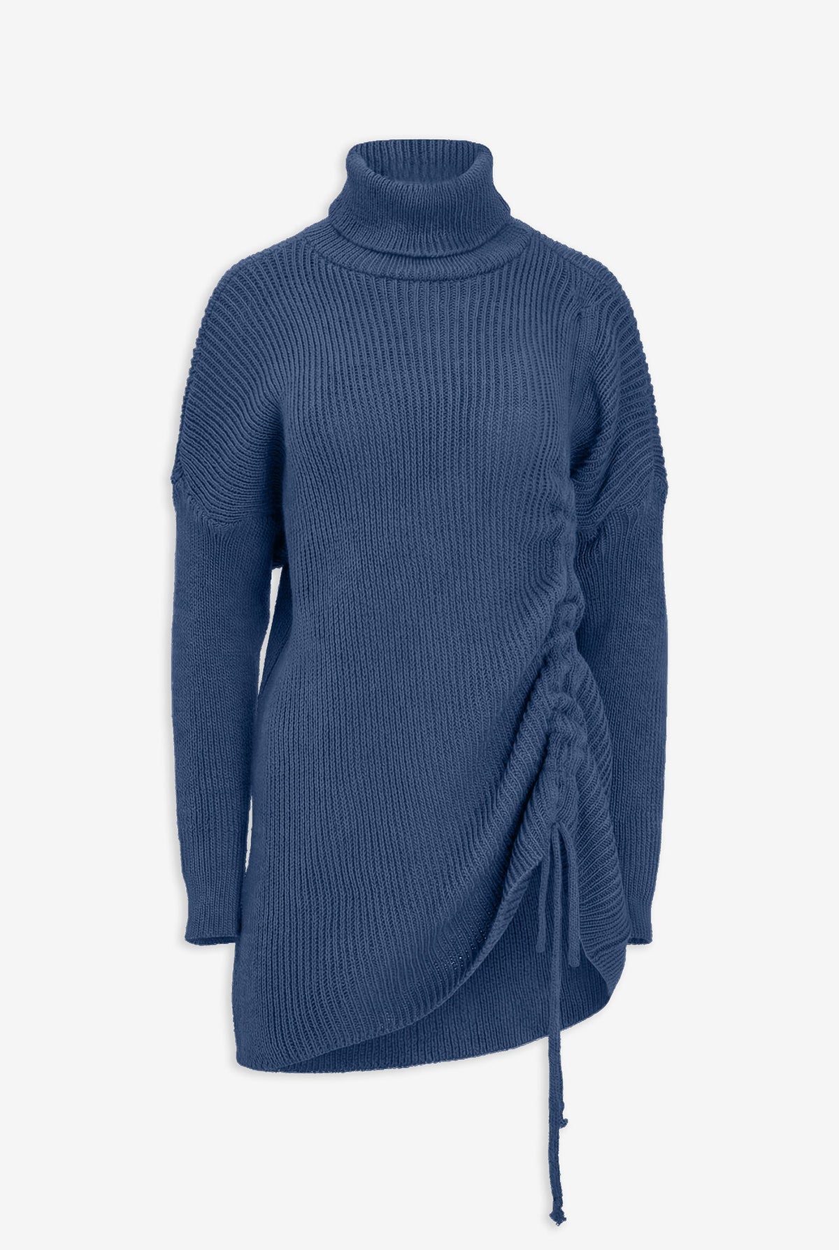 Women's Rib-Knit Turtleneck Tunic Sweater with Asymmetric Tie Front