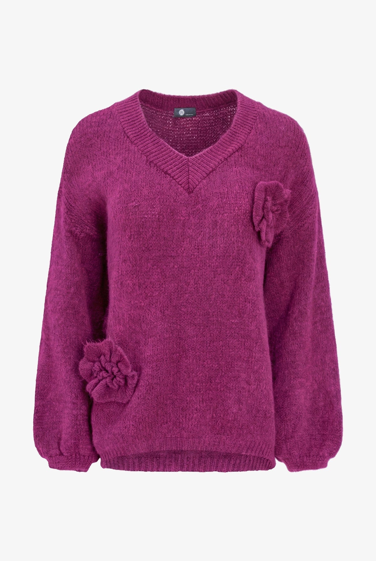 Women's Knit V-Neck Sweater, Long Sleeves & Flower Details