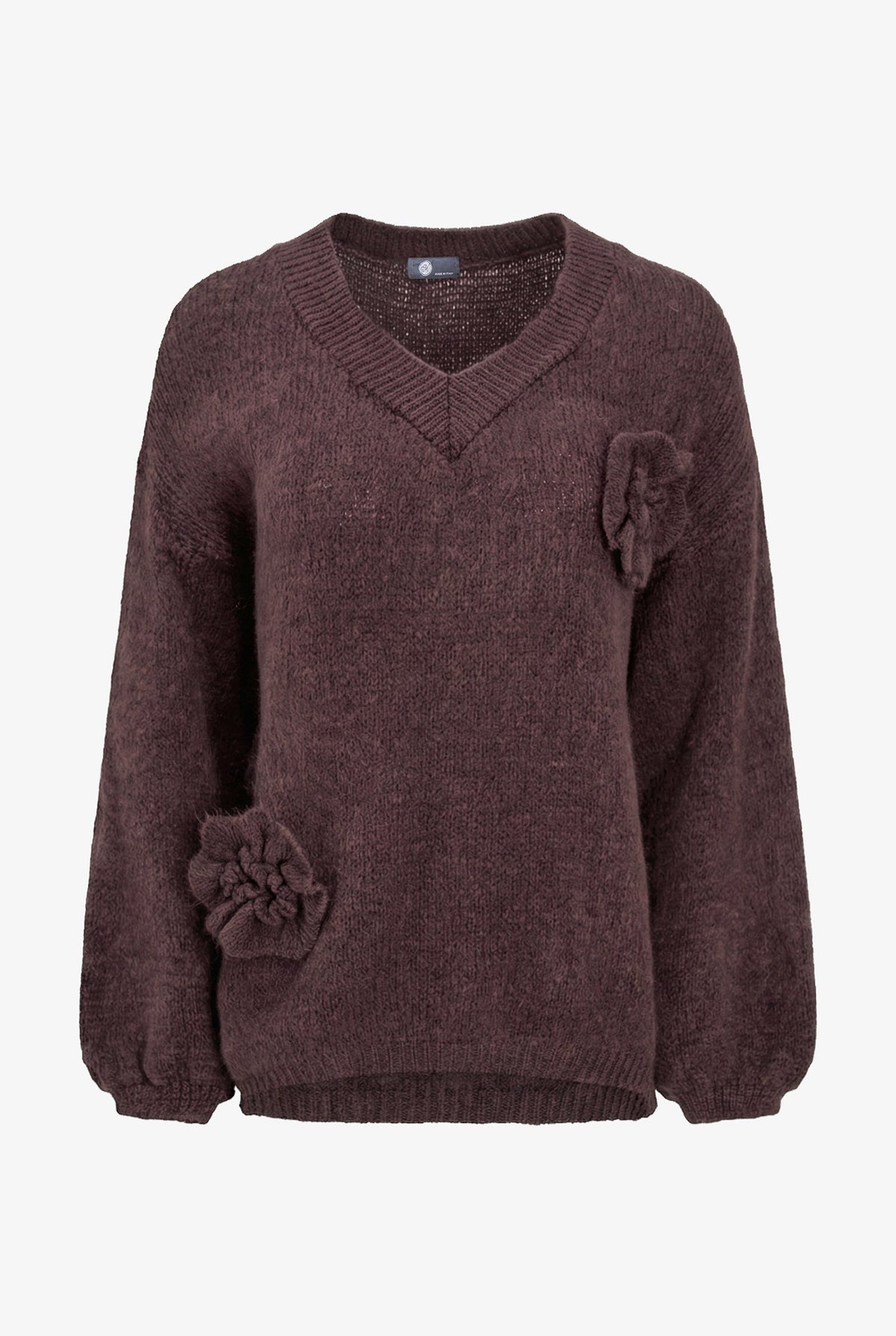 Women's Knit V-Neck Sweater, Long Sleeves & Flower Details