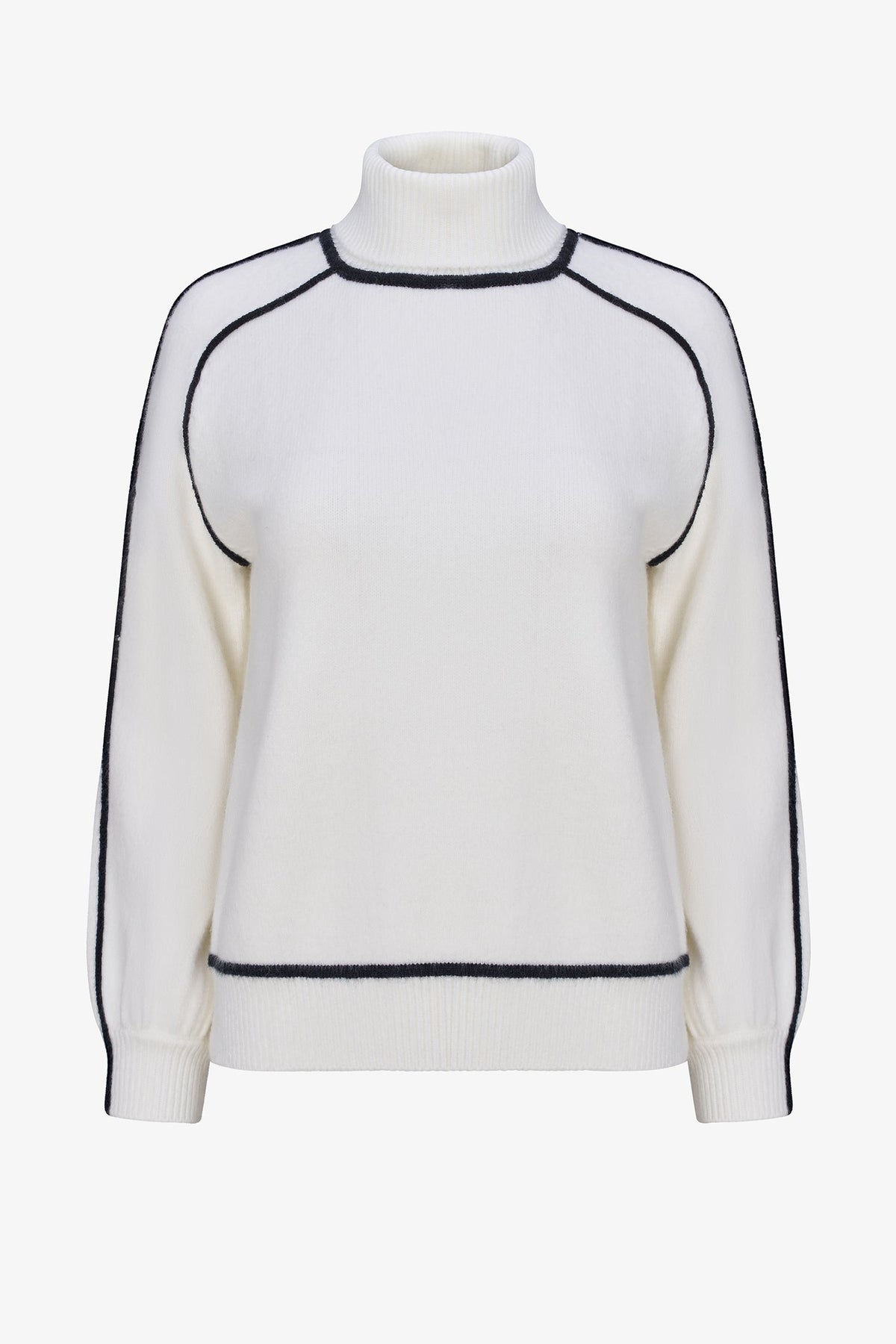 Women's Color-Block Turtleneck Sweater, Long Sleeves & Piping