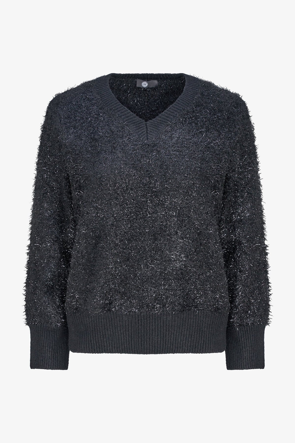 Women's Tinsel-Knit V-Neck Sweater with Long Sleeves