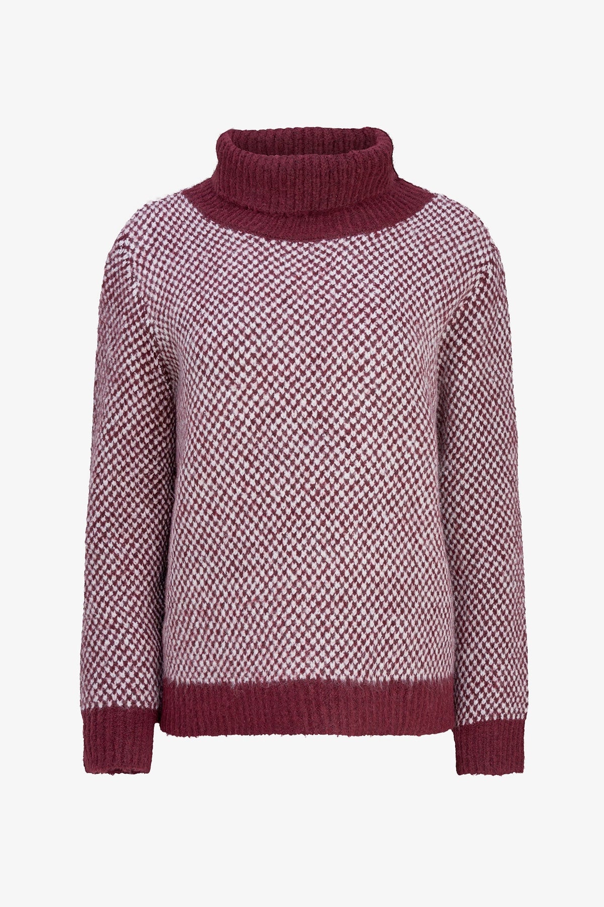 Women's Novelty Knit Color-Block Turtleneck Sweater with Long Sleeves
