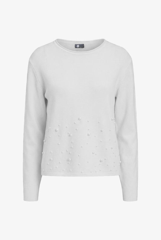 Women's Knit Crew-Neck Sweater, Long Sleeves & Pearl Details