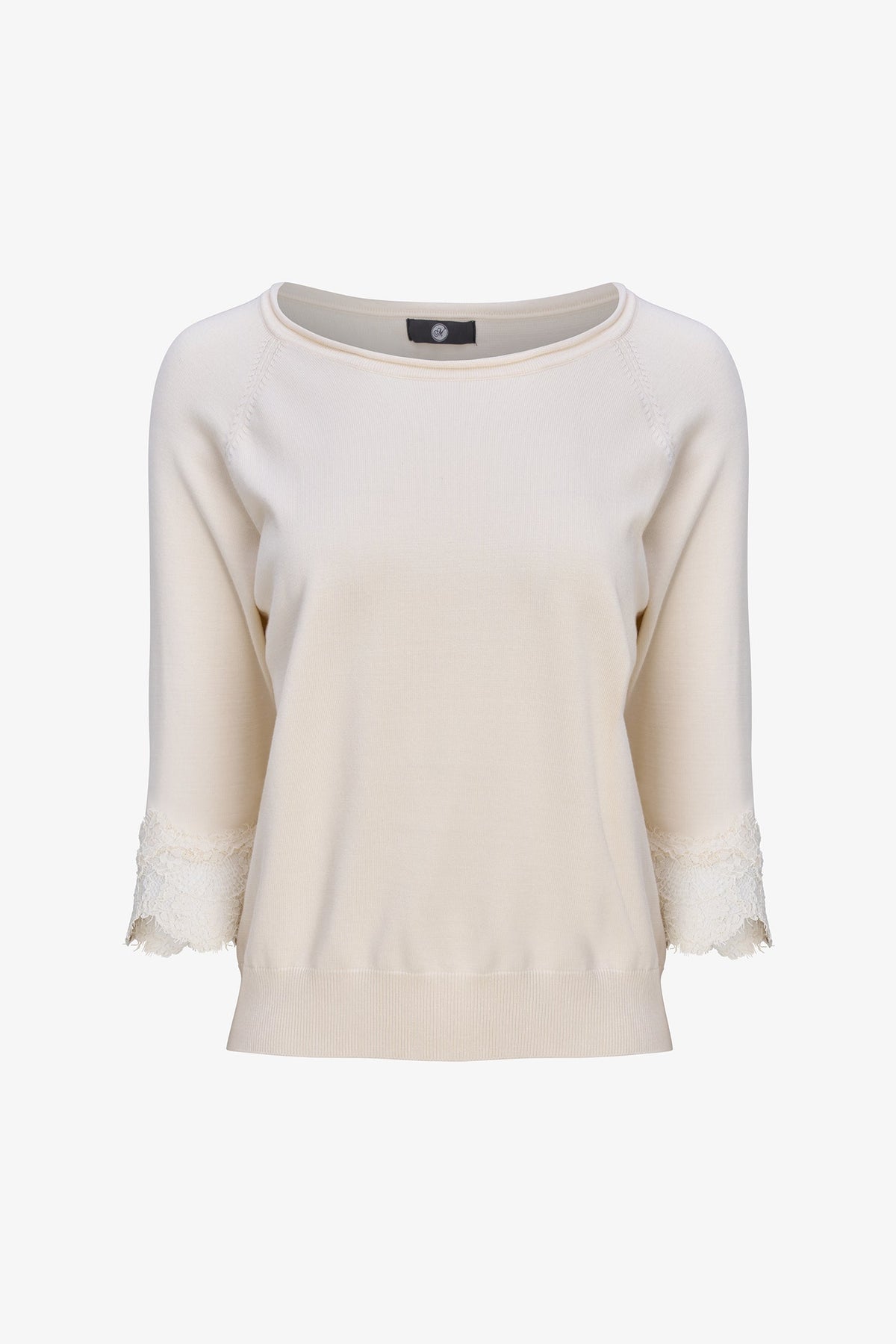 Women's Fine Knit Crew-Neck Sweater, 3/4 Raglan Sleeves & Lace Cuffs