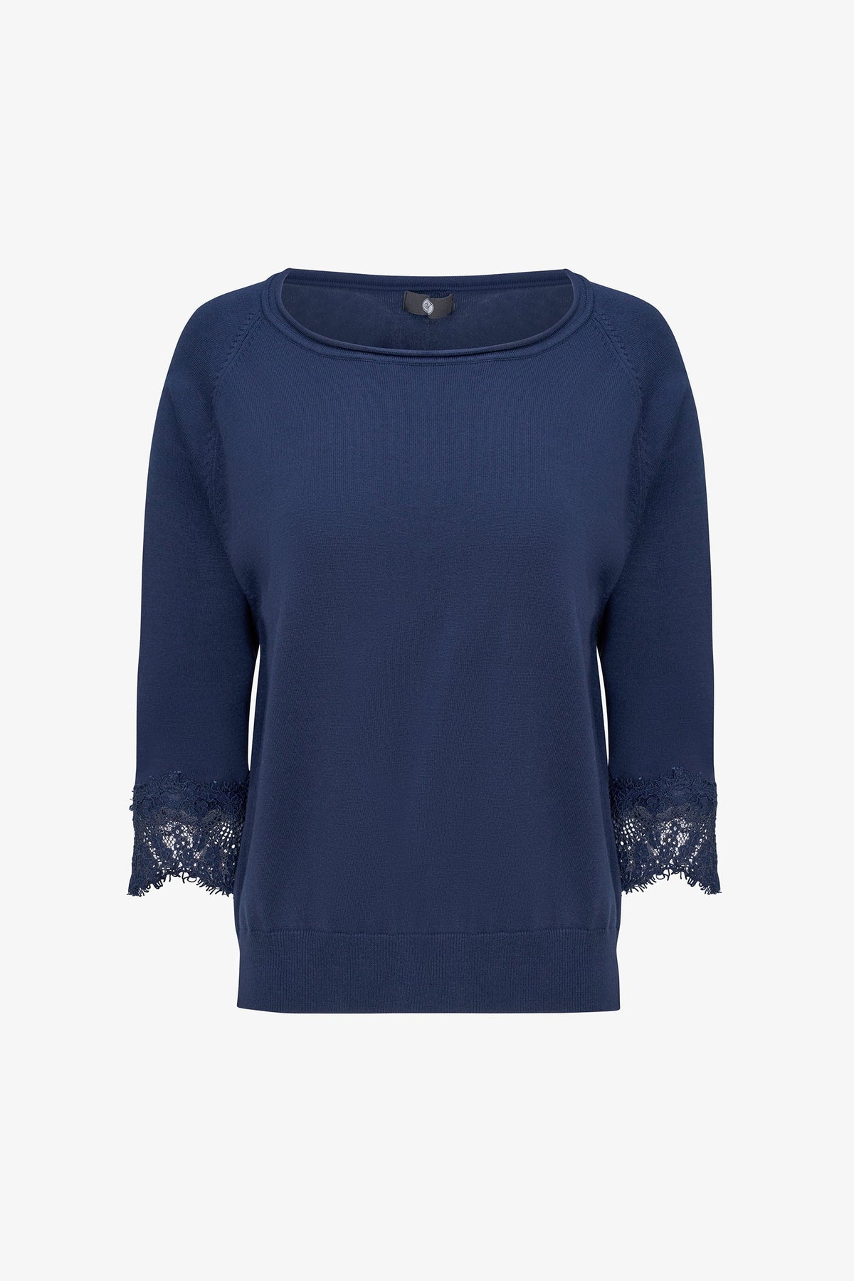 Women's Fine Knit Crew-Neck Sweater, 3/4 Raglan Sleeves & Lace Cuffs