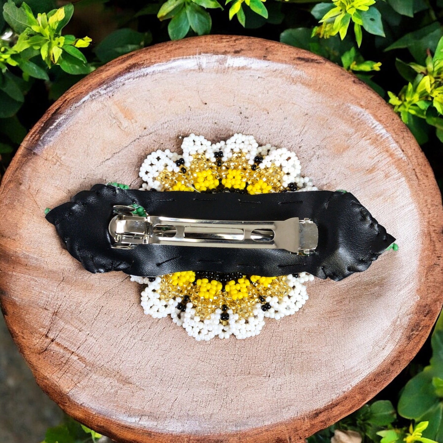 Handmade Beaded Sunflower Hair Clip-Golden and White