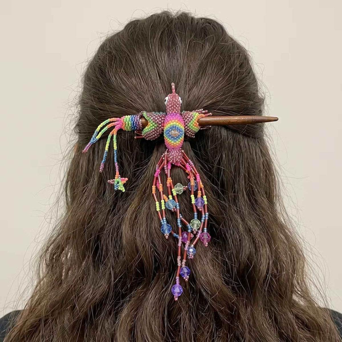 Rose Gold Hummingbird Beaded Hair Stick