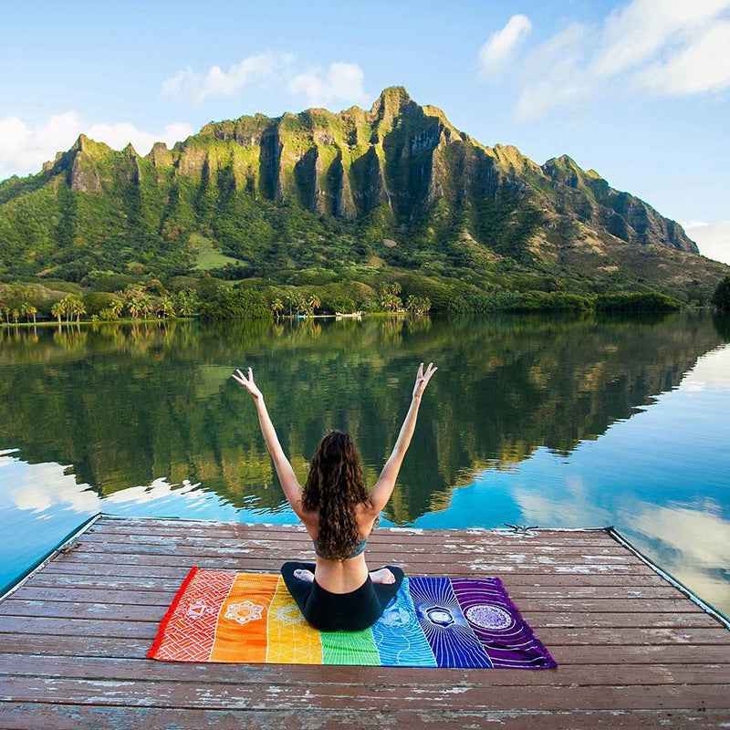 Printed Bath Towel Tassel Yoga Mat – Colorful Multi-Purpose Fitness Towel