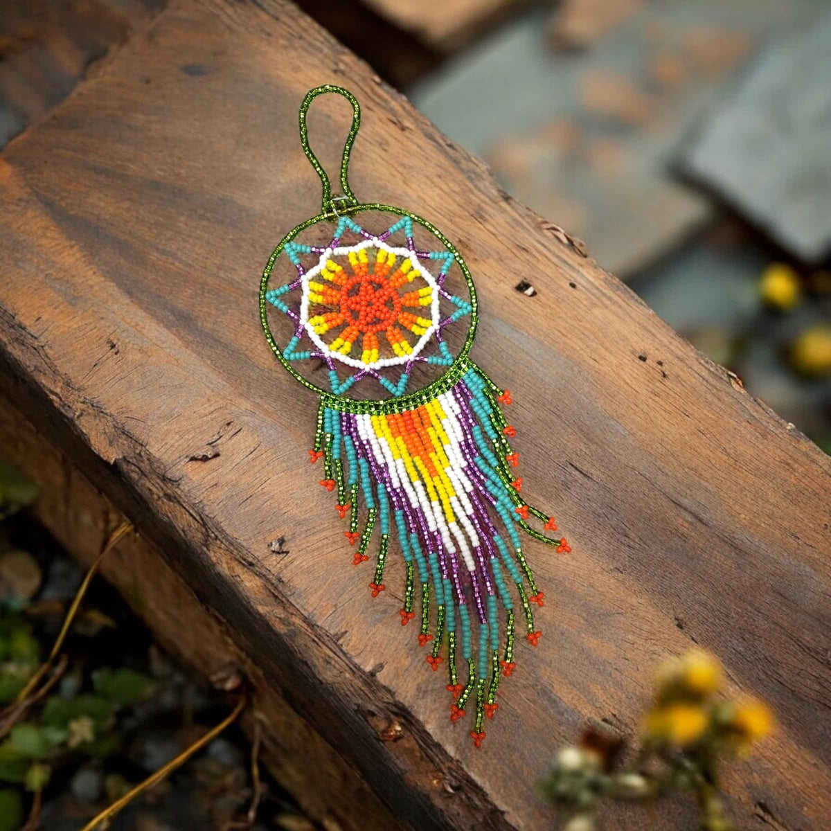 Light Green and Turquoise Celestial Beaded Handmade Dreamcatcher