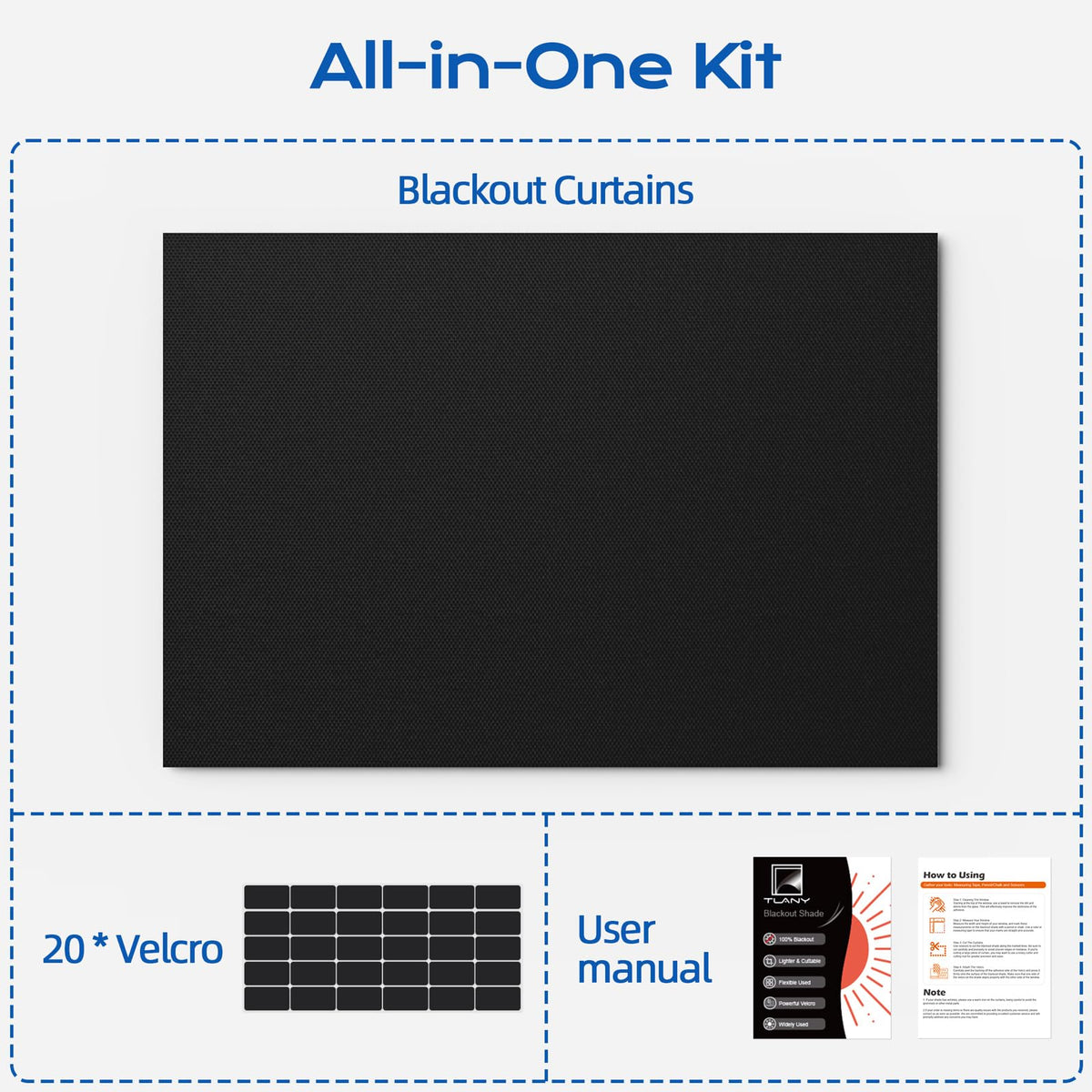 Blackout Curtains for Bedroom, 39" x 58" Portable Blackout Blinds with 20 Sets Hooks & Loops Strips for 100% Blackout Window Film, Temporary Blackout Shades for Windows Cover Nursery Travel RV- Black 🍁 All In One Marketplace Canada