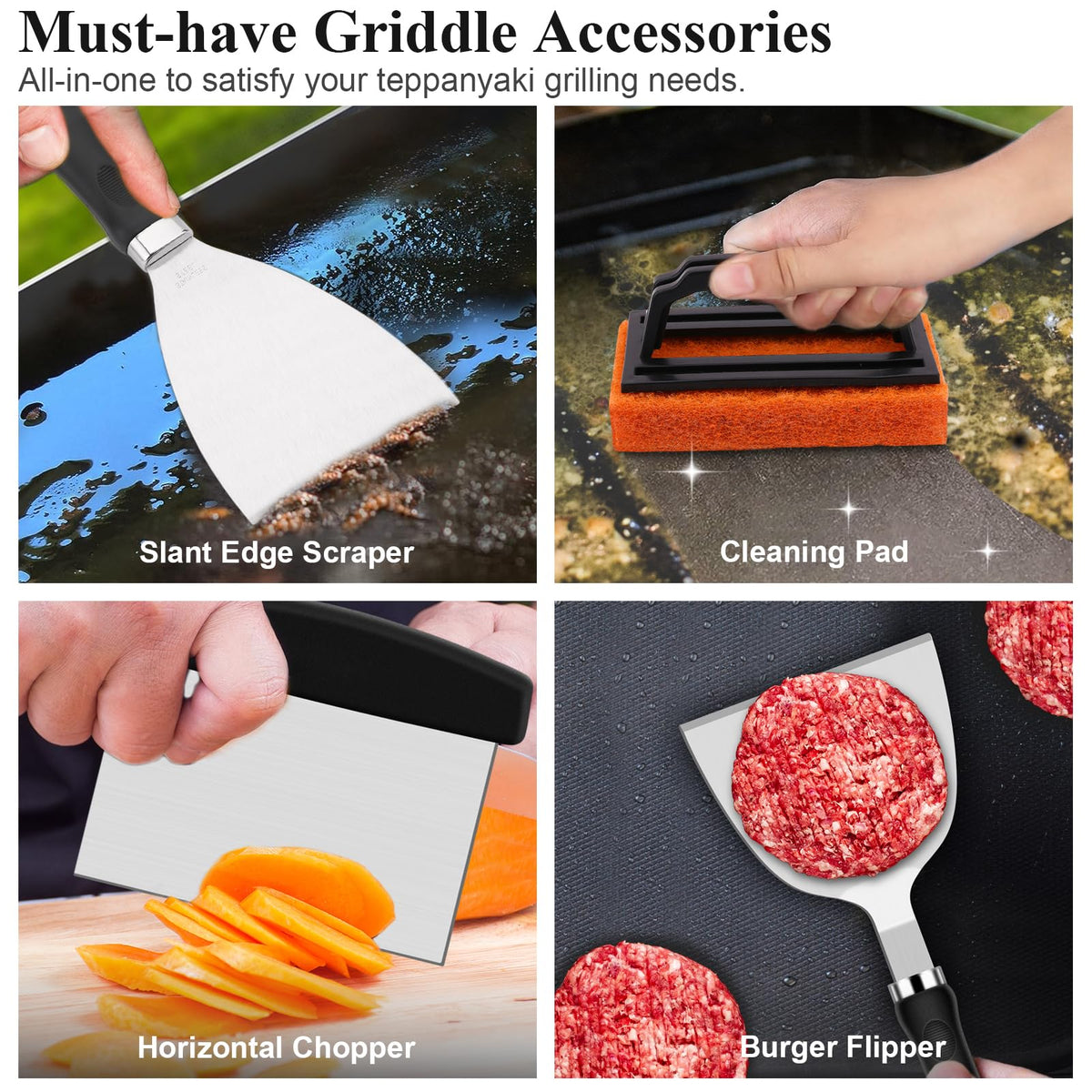 27pcs Griddle Accessories Kit for Blackstone, Professional Hibachi Flat Top Grill Tools, Enlarged Spatula Gift Set with Basting Cover,Burger Press Patty Maker for Outdoor BBQ Teppanyaki 🍁 All In One Marketplace Canada