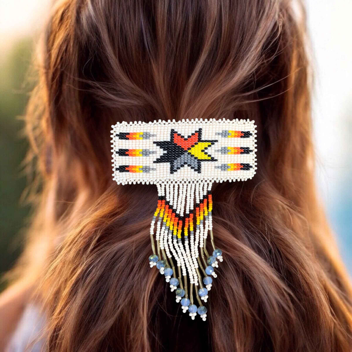 Rectangular Fringed Barrette - White