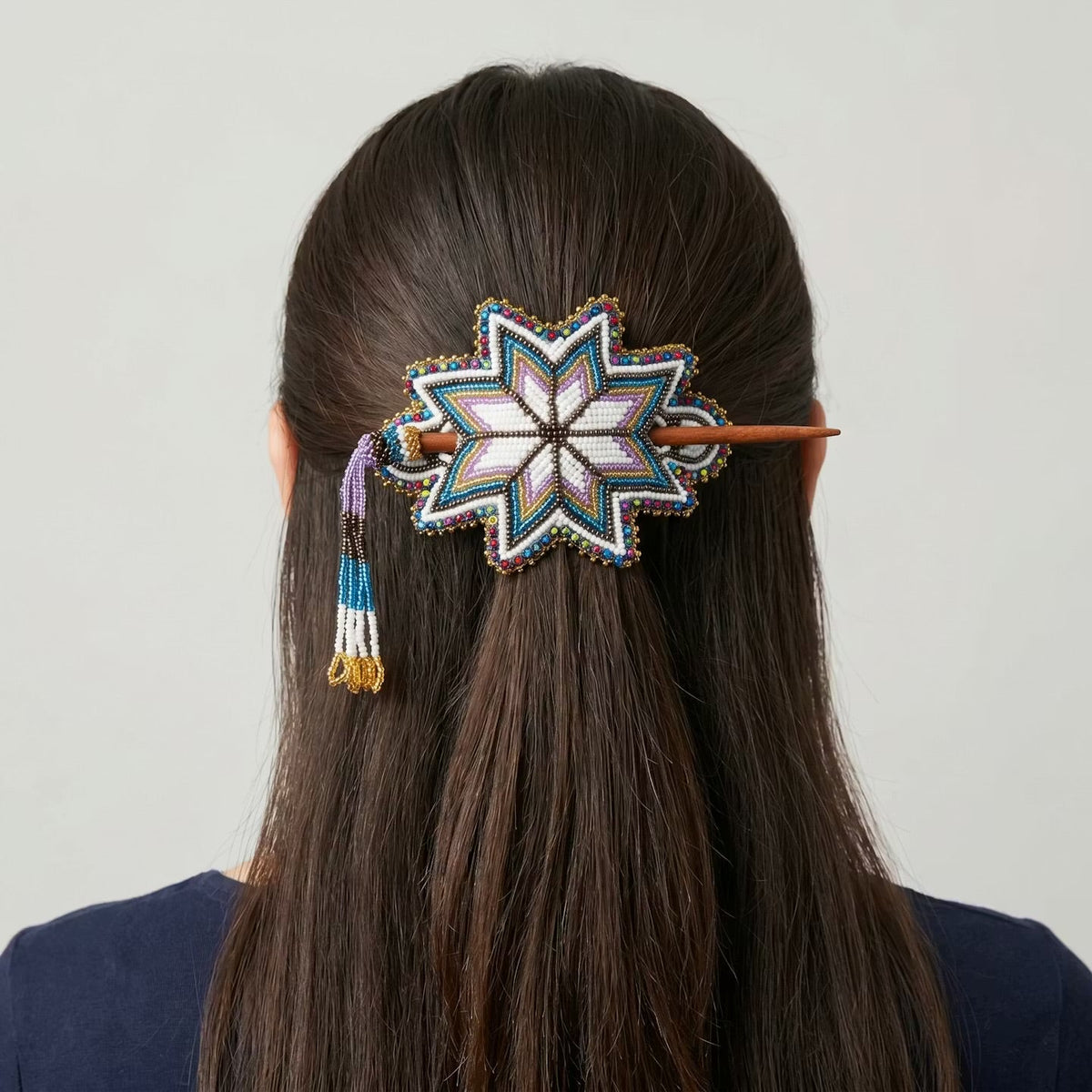Green Handmade Beaded Star Barrette