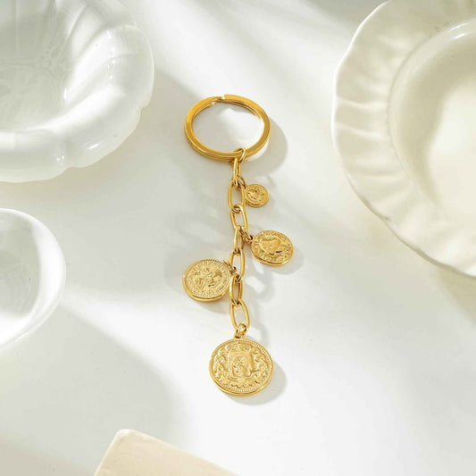 NYRIS Gold: Coin Charms on Paperclip Chain Key Ring