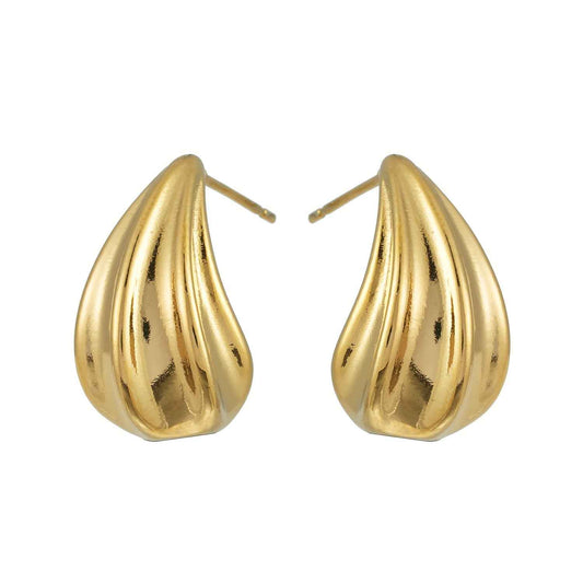 GEESI Gold: Textured Tear-Drop Shape Stud Earrings