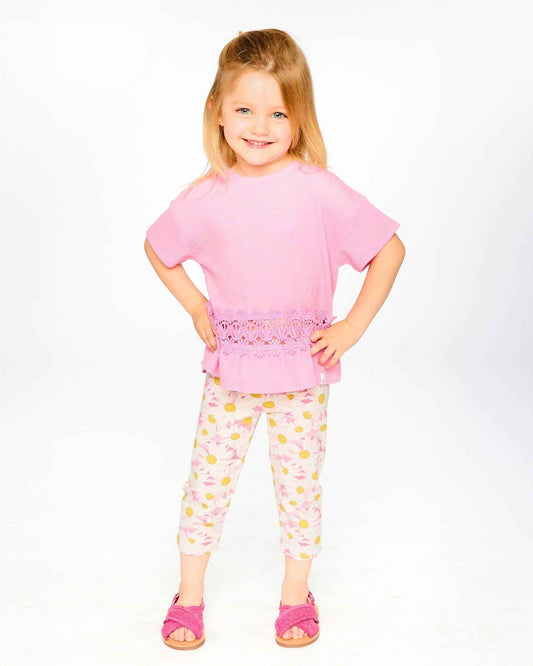 Jersey Capri Pink Printed Daisies
