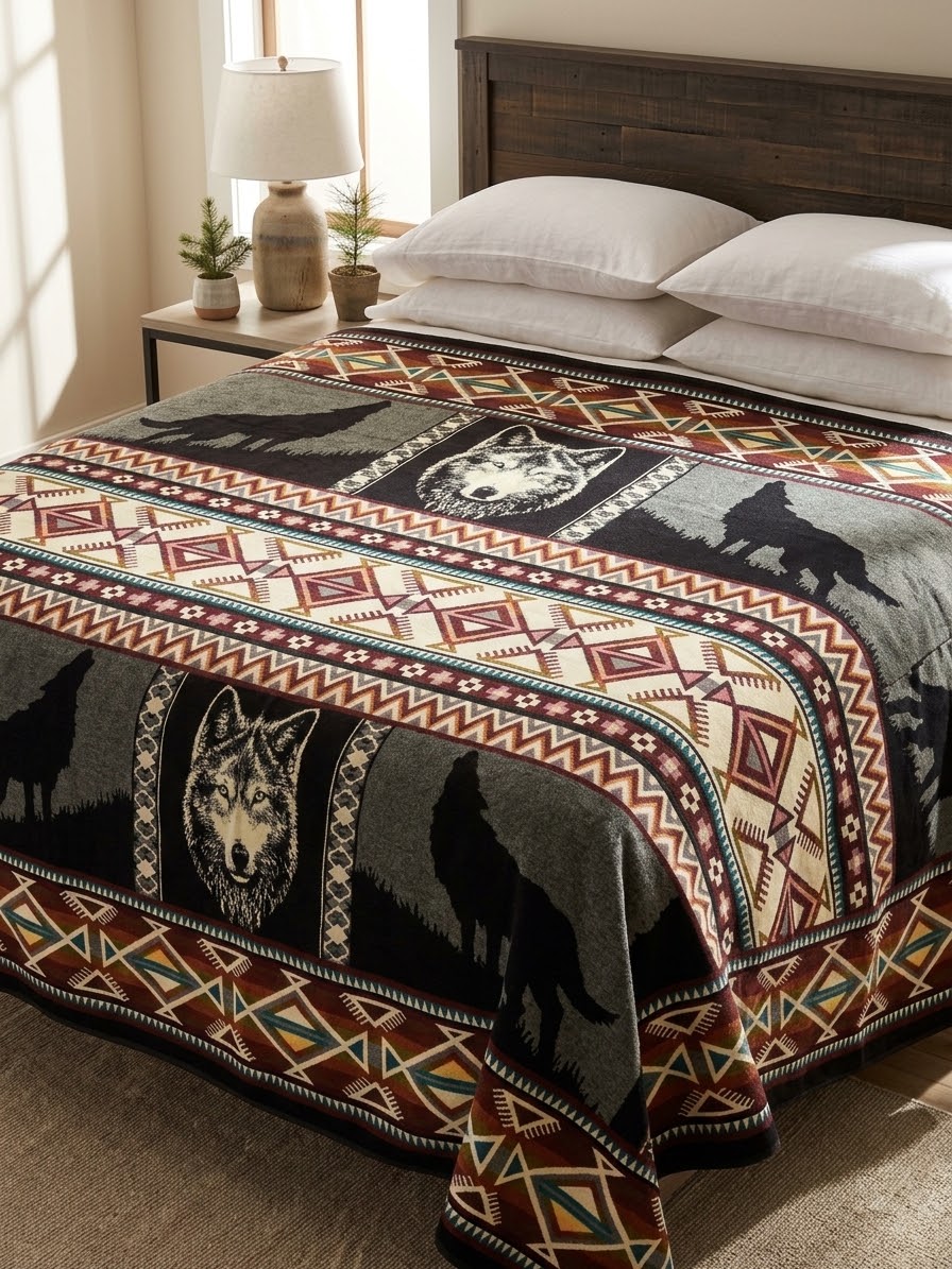 OLDTRIBES™ Plains Wolf Alpaca Blanket