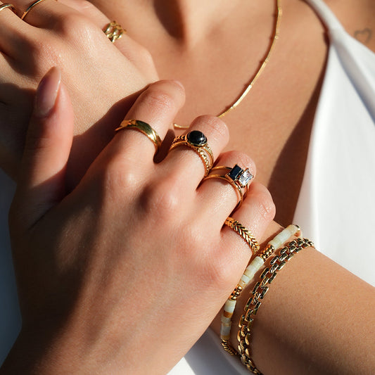 LUCAS Gold: Double Stacked Herringbone Design Textured Ring