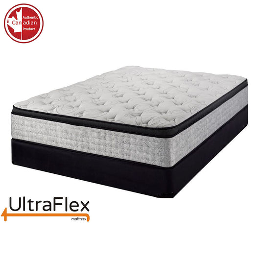 UltraFlex® OASIS- 12” Mattress and BoxSpring Set Hybrid Orthopedic Eurotop, Spinal Care Pocket Coil, Premium High Density Foam Encased, Pressure Relieving Comfort Foam and HDcoil Pocketed, Eco-Friendly Mattress (Made in Canada)