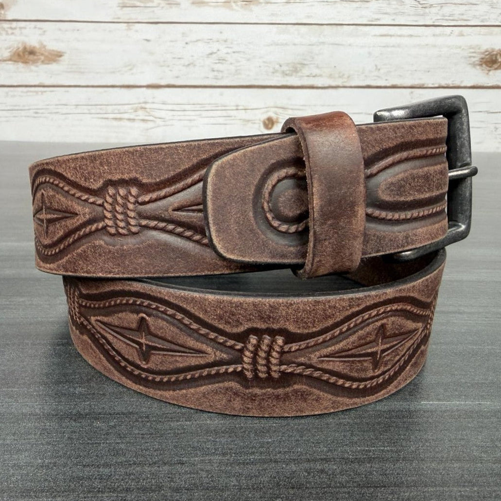 Keldon Men's Grain Leather Embossed Belt with Removable Buckle