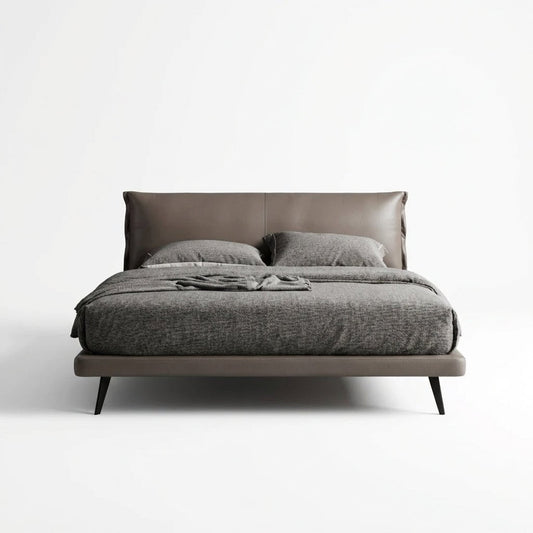 Aries Minimalist Brown Faux Leather Bed