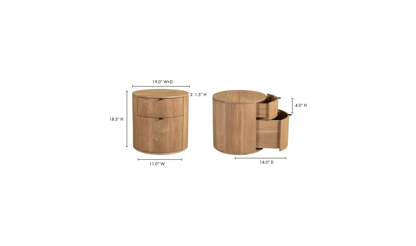 Colin Two-Drawer Nightstand in Natural Wood