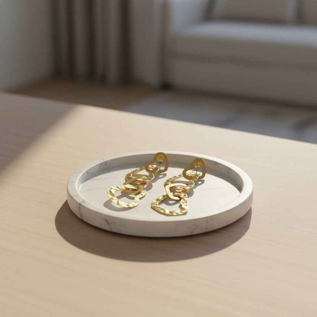 Linked Heart Earrings - Gold Stainless Steel