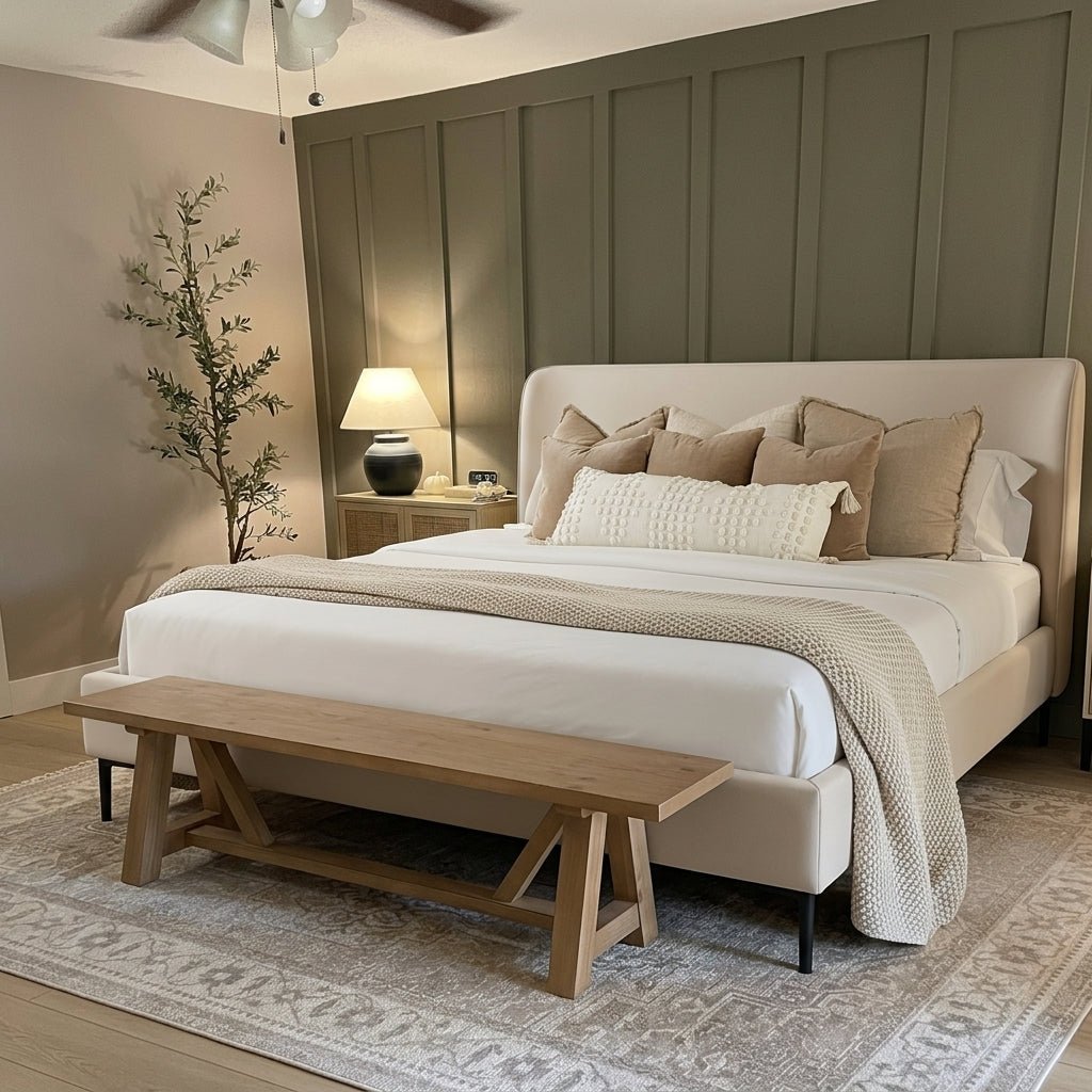 Ovalle Beige Leather Bed