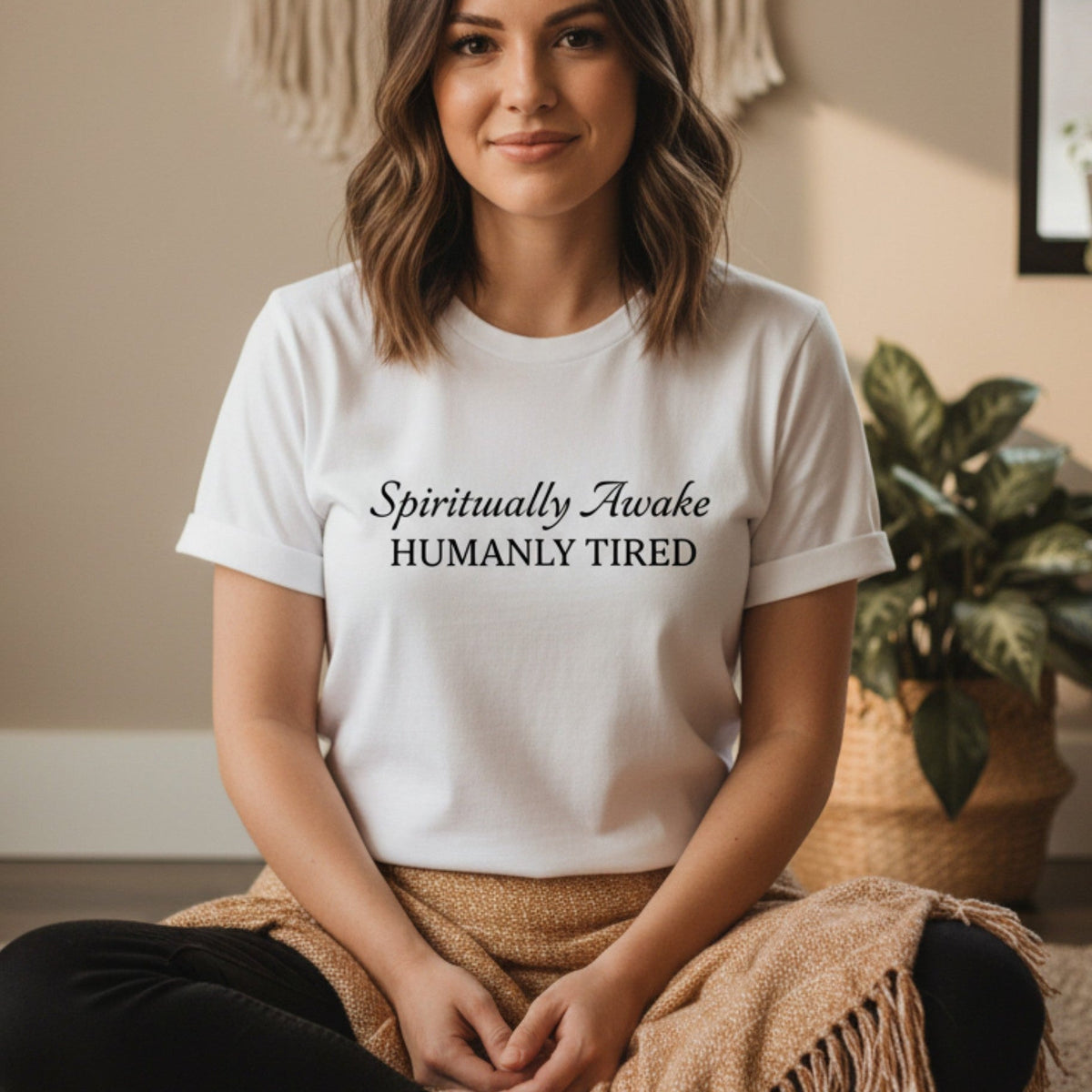 Spiritually Awake Humanly Tired T-Shirt | Funny Spiritual Gift for Women | Graphic Tee