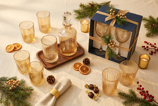 Golden-Hour Gift Guide — Gifts for the Holiday Host Worth Giving — Glassware Sets for Christmas Entertaining — AURABAGS SHOP Picks for October 28, 2026