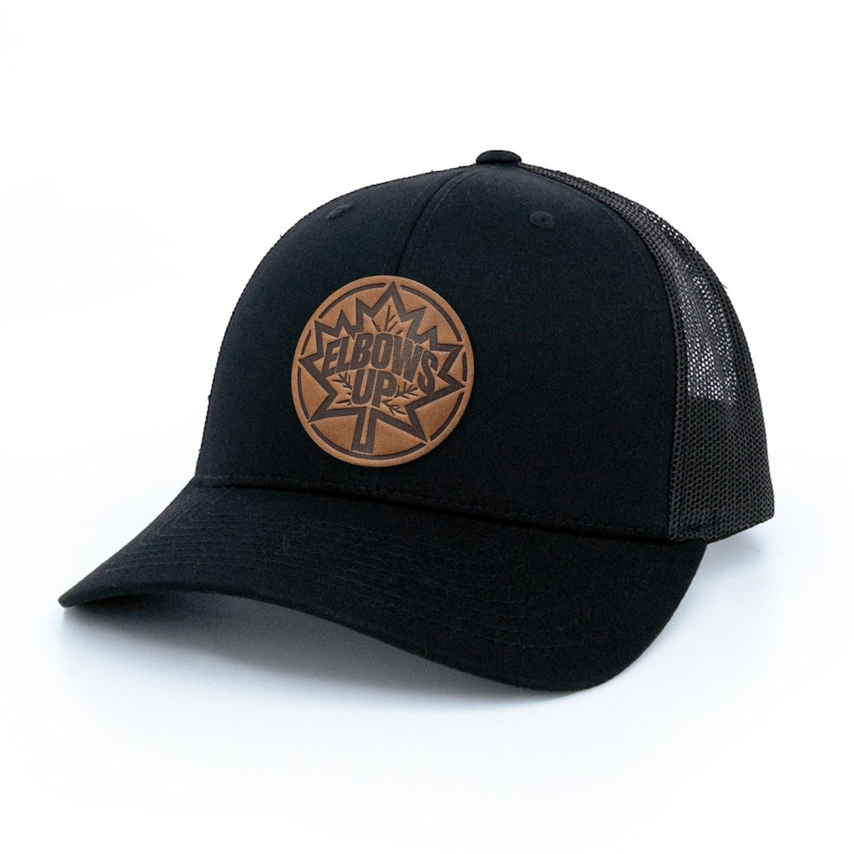 Elbows Up Canada Leather Patch Trucker Hat