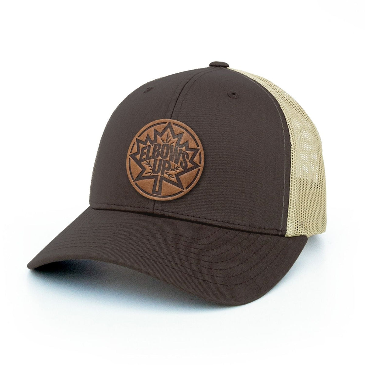 Elbows Up Canada Leather Patch Trucker Hat