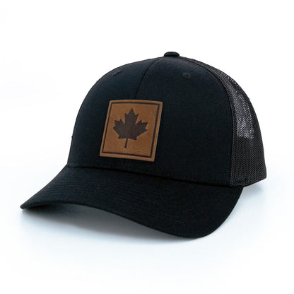 Maple Leaf Leather Patch Trucker Hat Square