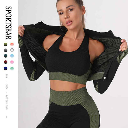 Women’s Three-Piece Yoga Workout Set – Tight-Fit Quick-Dry Exercise Activewear