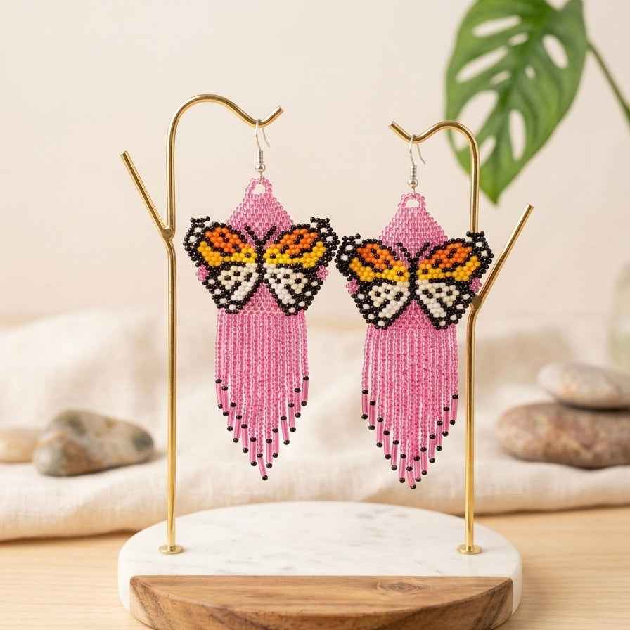 Pink / purple bead Dancing Wing Earrings