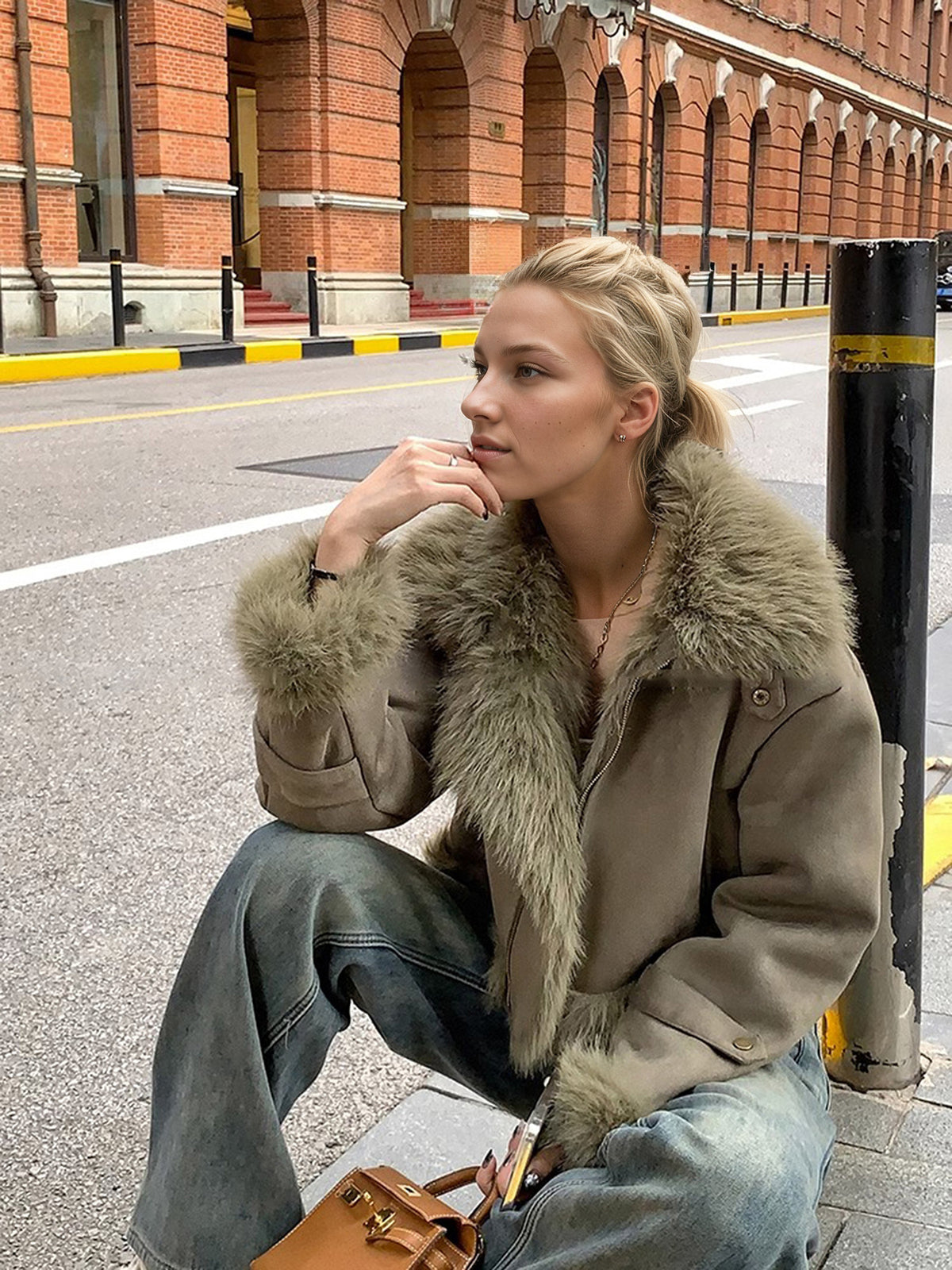 Women’s Leather & Fur-Lined Biker Jacket – Short Suede-Lined Motorcycle Coat