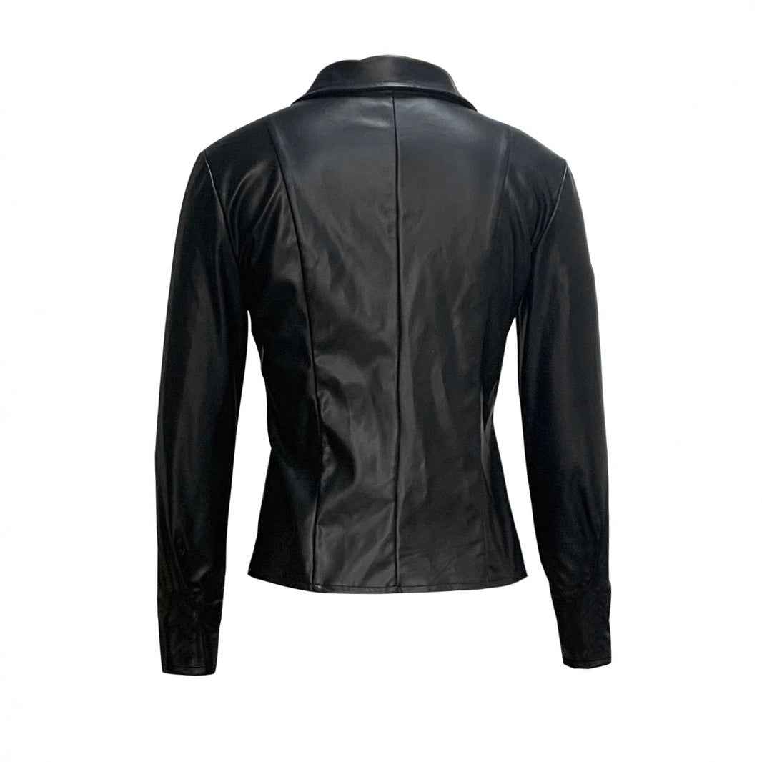 Women's Slim-Fit PU Outerwear Jacket with External Pockets